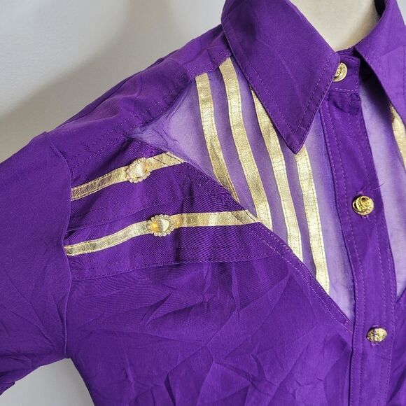 VINTAGE 80s shirt button‎ up purple & gold oversized southwestern M - Picture 4 of 8